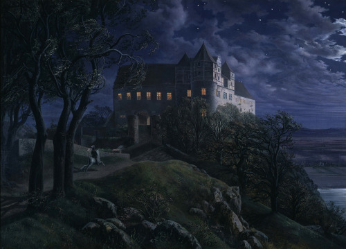 Burg Scharfenberg at Night, Ernst Ferdinand Oehme, 1827