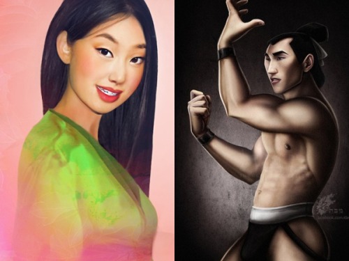 thegoddamazon:  missmisandry:  Two of my favorite Disney fan art series’, together at last. Jirka Vinse’s  Real Life Disney Girls and David Kawena’s Disney Heroes Hyper-realistic women and hyper-sexualized men   I’m about that life. 