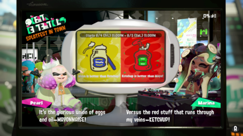 xkuraikibax: Pearl and Marina’s first official Splatfest dialogue Mayo vs Ketchup! what even is splatoon2? lol