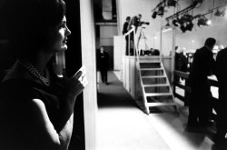 my-retro-vintage:  Jackie Kennedy watching her husband debate Richard Nixon, 1960. Photograph by Paul Schutzer.