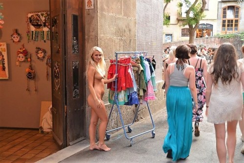 Yep! She had to take that rack of clothing eighteen blocks through crowded public streets to the oth