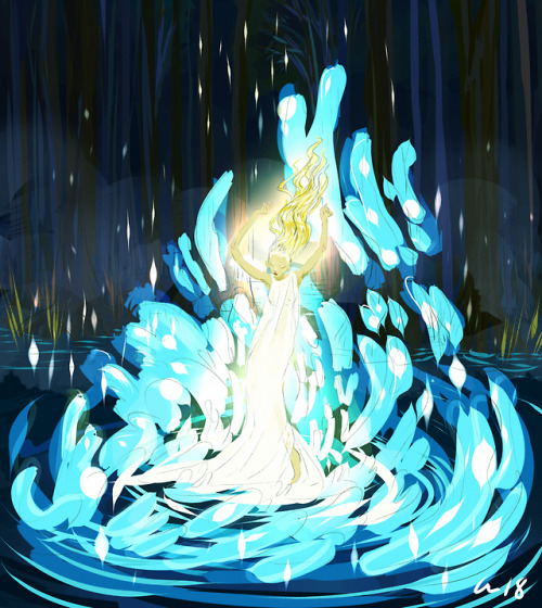 I like both color versions. Dancing water sprite. Or maybe she’s transforming?