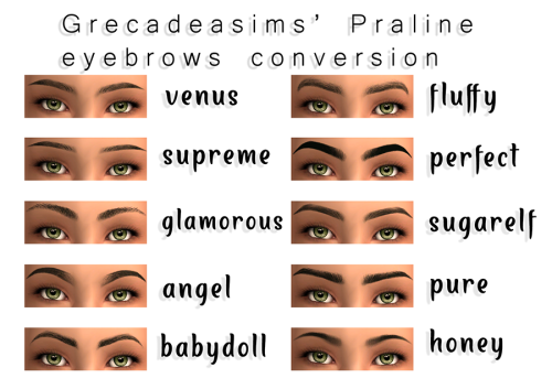Requested recolors in PoppetV2 of Grecadea’s conversion of Pralinesims eyebrows. Binned, compr