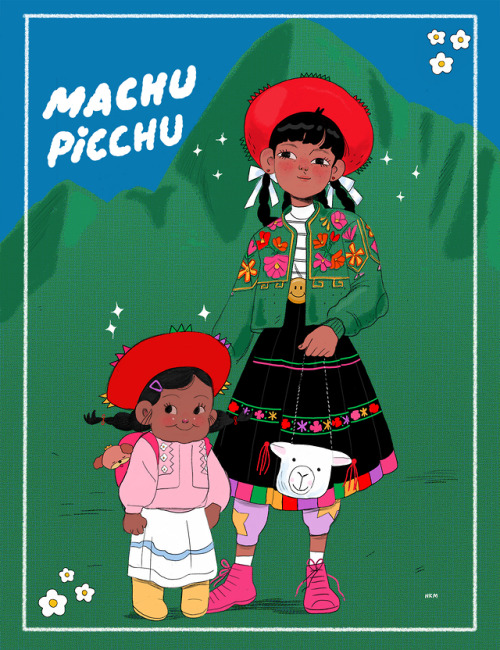 natalikoromotoart:Big sis & lil sis sending “Greetings from South America” Machu Picchu.