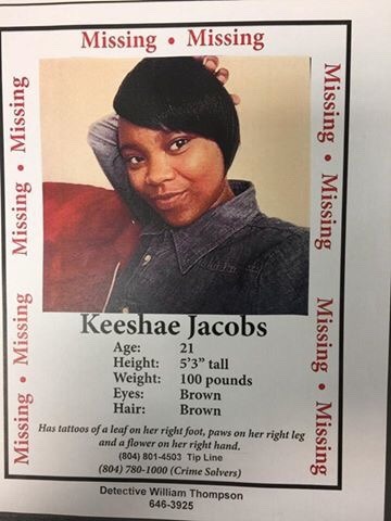 thejodychronicles:Please reblog & share. Keeshae Jacobs has been missing since September 2016 from Richmond, Virginia. Her mother, the community and various friends have been searching for her every since. So far no promising leads. She is about 100