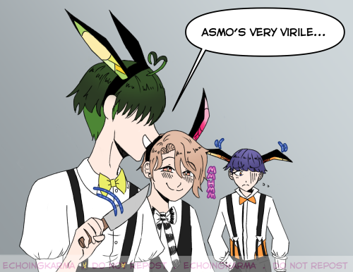 I thought of this as soon as I saw Asmo’s bunny ears.Poor Levi. Imagine being stuck helping out in t