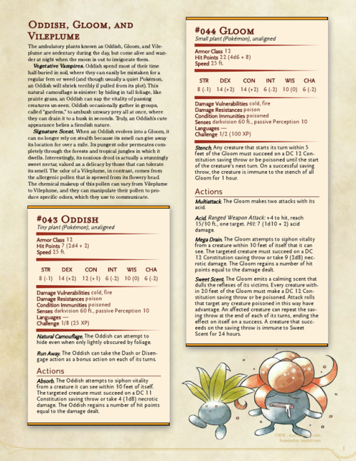 Revisions - Oddish, Gloom, and Vileplume; Paras and Parasect (and...