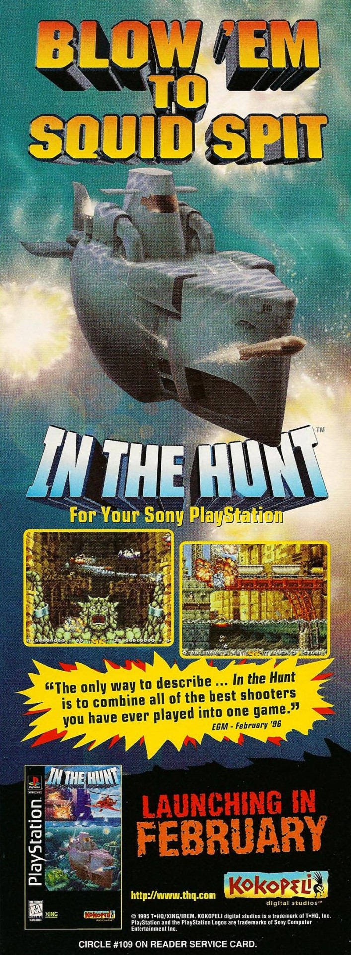 ‘In the Hunt’[PS1] [USA] [MAGAZINE, BANNER] [1996]
• Video Games, February 1996 (#85)
• Scanned by E-Day, via RetroMags