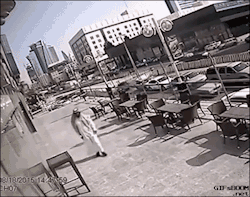 gifsboom:  This Man Has A Lucky Escape From Falling Glass Panel In Saudi Arabia