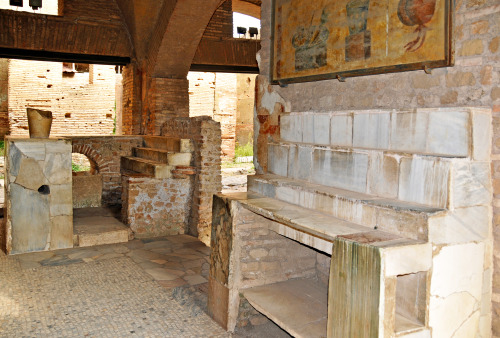 Restaurant build 2000 years ago. Area Archeologica di Ostia Antica (Italy)This Thermopolium, in