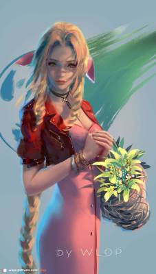 wlopwangling:  Aerith by wlop   Looking forward to the remake version! #FinalFantasy7Support me on patreon to get the high res wallpaper image and painting process: https://www.patreon.com/wlop  