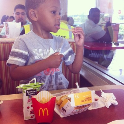 Believe it or not, this is the first time I’ve ever bought my kids a Happy Meal. (I’ve been trying to avoid it at all costs.) But it’s not so bad. How cute is that tiny French fry??! Lol. And a juice and yogurt? Back in my day the only option for a...