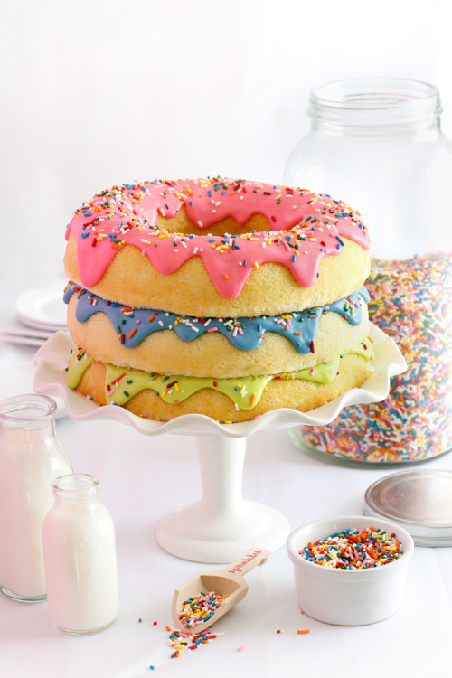 decadentdessertsblog:Triple Stack Donut Cake Recipe and Tutorial from Sprinkle Bakes.