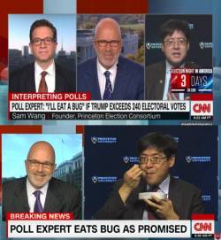 cistrendered:  harryandmesohappily:  plasmalogical:  official-liberty-prime:  The only honest man on CNN  the most trustworthy man on television  is he eating a bug with a spoon?  what else do u eat a bug with? 