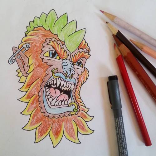 At the shop working on something for a client. #art #drawing #werewolf #punk #mohawk #coloredpencils #apprentice #ravenseyeink  (at Raven’s Eye Ink)