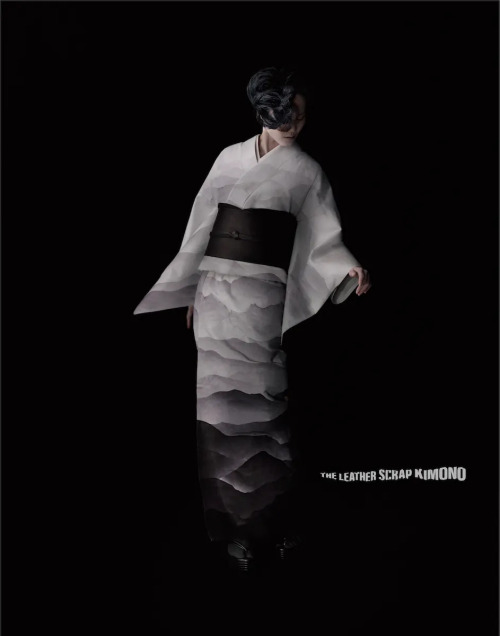 thekimonogallery:The leather kimono work “THE LEATHER SCRAP KIMONO” designed by Tomoe Sh