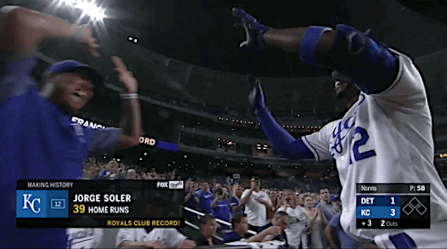 Jorge Soler hits a 3-run home run, it was his 39th home run of the season, setting a new Royals reco