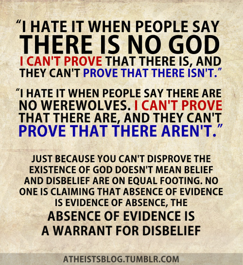 Absence of evidence is a warrant for disbelief.Archive | Twitter | AtheistFeed.net | AtheistMusic | 