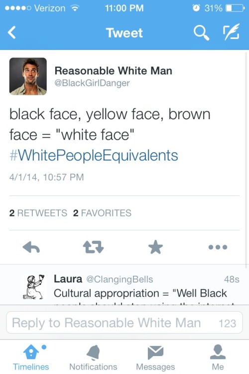 whitetears365: #WhitePeopleEquivalents Well this looks to be pretty accurate.