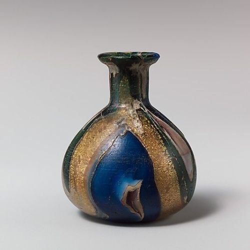 Glass gold-band mosaic bottle  Period: Early Imperial, Julio-Claudian Date: 1st half of 1st cen