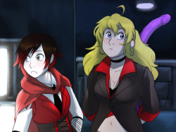 questionable-questionable:  original designs by dashingicecream I got inspired so I drew Ruby and Yang in my favorite cutscene from Saints Row 3 xD (Saints Rose??)  