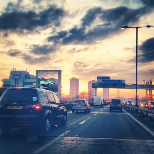 finnharries:  Awesome sunset as I drove across London to see @jacksgap in Bristol 