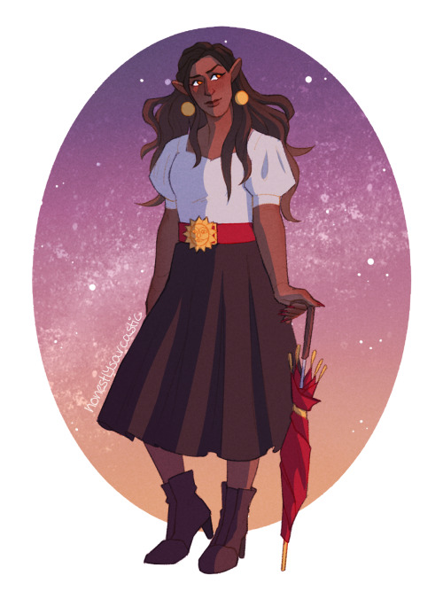 adventuresloane:honestlysarcastic:a legend[ID: A full-body drawing of Lup, a thin elf with dark brow