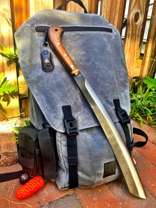 Blackhawk Diversion Waxed Canvas Rucksack; Condor Duku Parang; Cold Steel Walkabout Stick; Great Eas