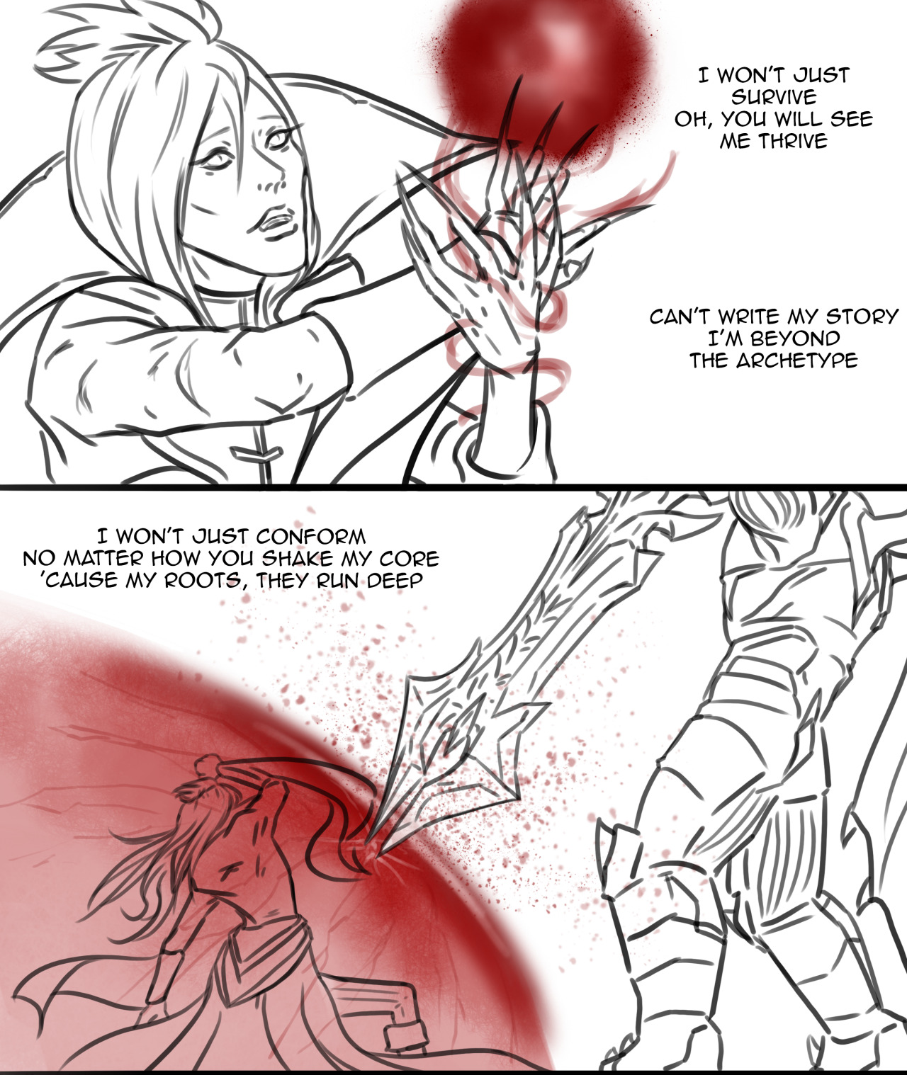 MCU / LoL crossover -   Training - Crossover between League of Legends and Marvel with Vladimir as the Scarlet Witch and here Draven as Vision and Aatrox as Thanos
I already drew a lot for Lilith based on Wandas postures ; her gestures are so good, especially for someone like me who hates drawing hands XD #league of legends #art #league of fanart #lol fanart#draven #draven league of legends #aatrox #vladimir league of legends #Scarlet Witch#MCU#marvel#crossover #league of legends art #lol art#league art #draven x vladimir #dravimir#comics #LoL League of Legends #fanart#digital art