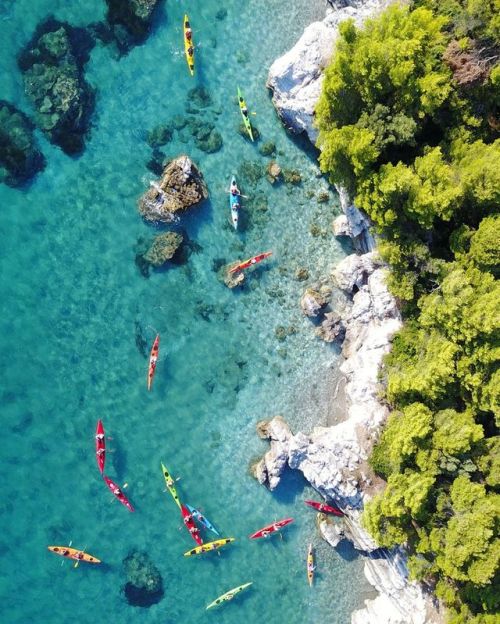 A great way to explore Skopelos island, Sporades, Aegean sea, is by kayak, which means access to des