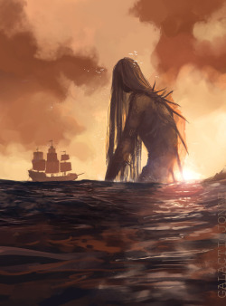 this-artist-rushes-in:   “…and they say she was tall like a mountain, glistening in the setting sun, ancient and horrifying.&ldquo;  - Writings of Lysander Quince, Monstrumologist MerMay, anyone??  Like this piece??? You can now buy it in my redbubble