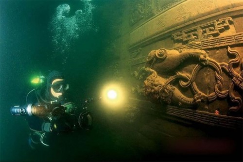 Lion City.  An amazing ancient Chinese city now completed submerged under the clear waters of Q