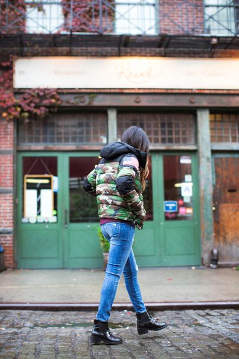 Brrr.. Camo Puffer Jacket in New York via Song of Style, Aimee Song // check it out at fashionblogfe