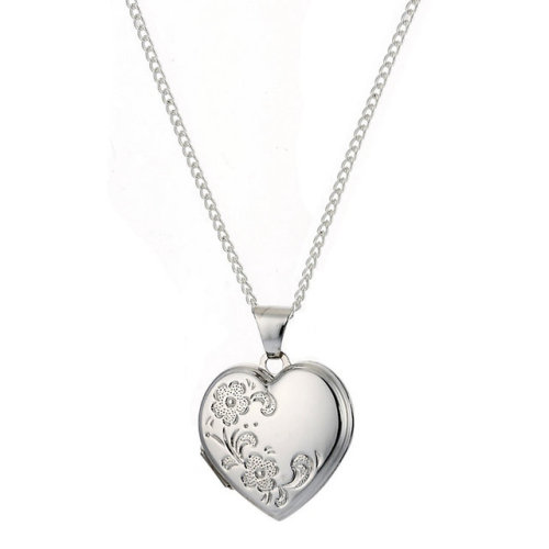 Silver flower heart locket