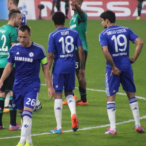 Diego Costa attending to his backside! (at Stamford Bridge)