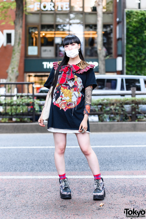 tokyo-fashion: Japanese idol Kashiko Koko on the street in Harajuku wearing a HEIHEI plaid collar ov