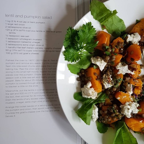 Pumpkin and Lentil Salad from Marie Claire: Comfort, p125Pumpkin, parsley, and rocket grown in #gard