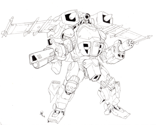 Rolling a quick inked mecha-twofer.  Subject matter being personal interpretations of Exo-Squad E-Fr
