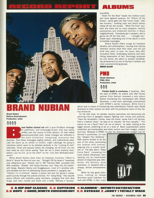 The Source Magazine, Issue #63, December 1994. Record Report. Albums. Brand Nubian ‘Brand Nubi