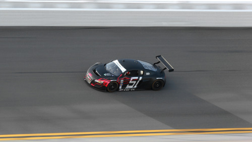 Audi R8 LMS on the high banks of Daytona International Speedway at the 2013 Rolex 24 practice sessio