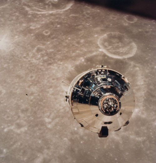 The Apollo 10 command/service module, Charlie Brown, in lunar orbit, May, 1969.