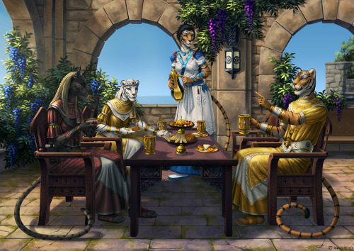 Full detailed illustration for whitefang_greytail Thank you so much! &lt;3Khajiits again gathered t