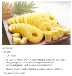 advice-animal:So edgy for a fruit Fun fact.  Soaking your fingers in pineapple juice will eventually destroy your fingerprints.  For the above reason.  Yw future assassins.