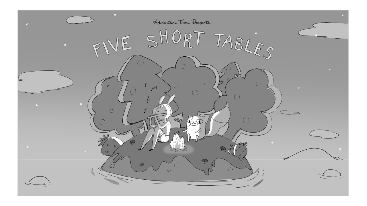 Five Short Tables - title carddesigned by Aleks Sennwaldpainted by Joy Angpremieres