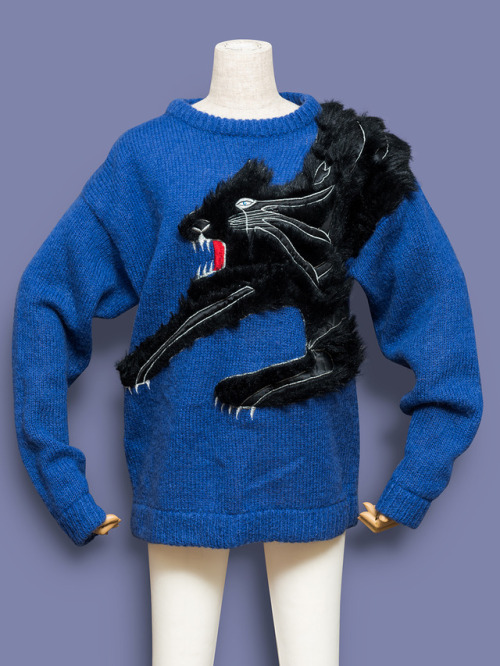 japanesefashionarchive:Kansai Yamamoto 3D wrap-around design black cat knit sweater, 1980s.