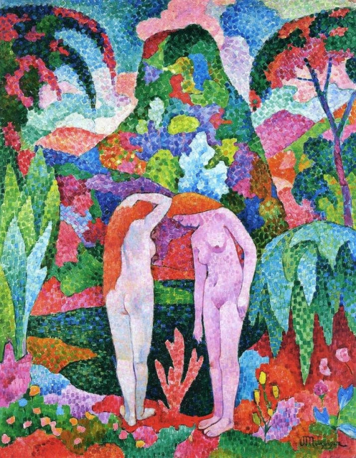 artist-metzinger: Bathers: Two Nudes in an Exotic Landscape, 1905, Jean Metzinger