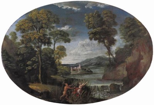 Circle of Filippo Napoletano (1589–1629)Pan e Siringa entro un paesaggio fluviale