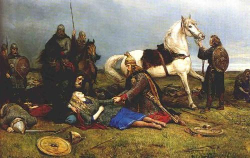 dreamsofthepaganland:Legendary Gothic Shieldmaiden Hervor’s death after fighting the Huns.