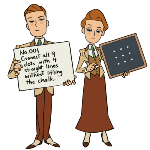 viivus:Robert and Rosalind Lutece in Professor Layton-y style - now with actual puzzles!(answers ove