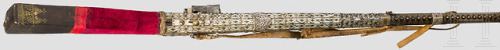 Bulgarian miquelet musket decorated with mother of pearl, silver, gold, and velvet, 18th century.fro